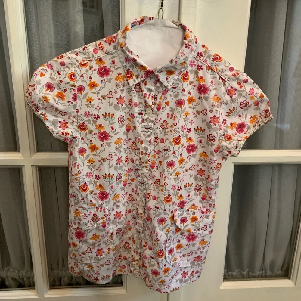 Gap kids pink orange flower print cotton shirt 8